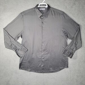 John Henry Mens Shirt Extra Large Long Sleeve Gray Pinstripe Satin Preppy Formal